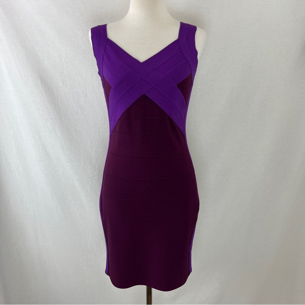 EXPRESS Bandage Dress Contrast Purple/Burgundy, Size Large NWT